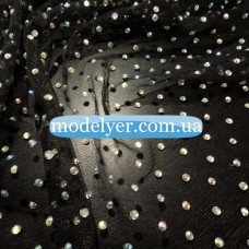 Ткань Сетка с камнями (черный-серебро)